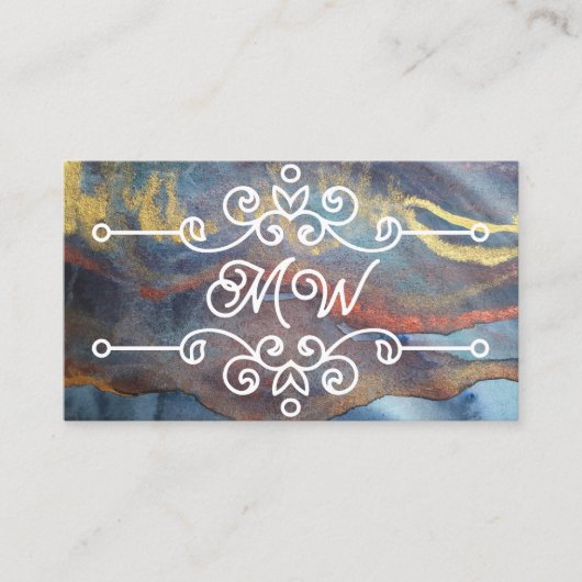Carte De Visite Aquarelle Abstraite Classy Retro Flourish Monogram (Devant)