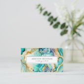 Carte De Visite Aquarelle Abstraite couleur or Turquoise moderne (Debout devant)