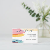 Carte De Visite Aquarelle Abstraite couleur rose jaune bleu (Debout devant)