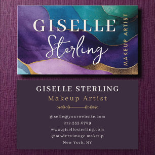 Carte De Visite Aquarelle Abstraite de luxe violet or Wavy