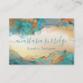 Carte De Visite Aquarelle Abstraite d'or turquoise (Devant)