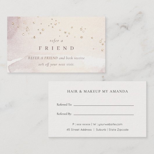 Carte De Visite Aquarelle Abstraite dorée violet Référer un ami (Devant / Derrière)