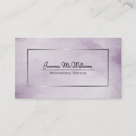 Carte De Visite Aquarelle Abstraite Dusty Purple & Silver Code QR (Devant)