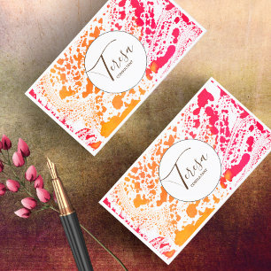 Carte De Visite Aquarelle Abstraite en gras rouge/orange ID565