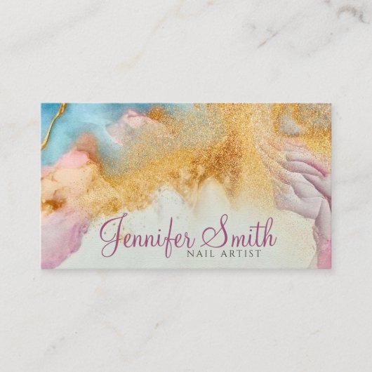 Carte De Visite Aquarelle Abstraite et Parties scintillant or (Devant)