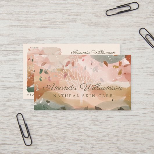 Carte De Visite Aquarelle Abstraite Hiver Autumn Tree Branch (Devant/Arrière en situation)