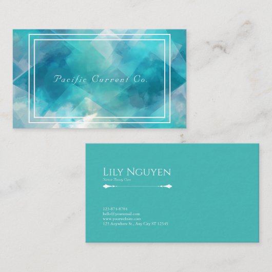 Carte De Visite Aquarelle Abstraite moderne Turquoise géométrique (Devant / Derrière)