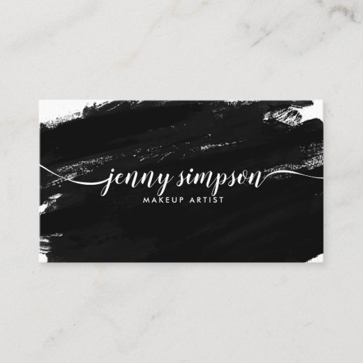 Carte De Visite Aquarelle Abstraite Noir Blanc Script Calligraphie (Devant)