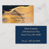 Carte De Visite Aquarelle Abstraite or sur bleu marine (Devant / Derrière)