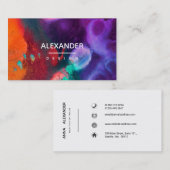Carte De Visite Aquarelle Abstraite orange violet (Devant / Derrière)