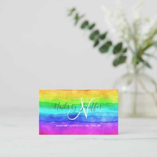 Carte De Visite Aquarelle Abstraite Peint Stripes Arc-en-ciel.     (Debout devant)