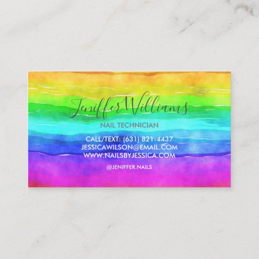 Carte De Visite Aquarelle Abstraite Peint Stripes Arc-en-ciel.     (Dos)