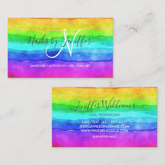 Carte De Visite Aquarelle Abstraite Peint Stripes Arc-en-ciel.     (Devant / Derrière)