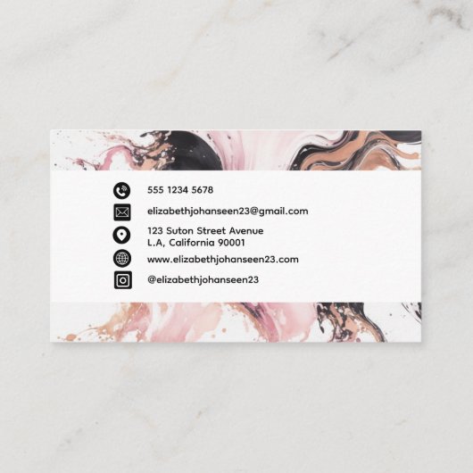 Carte De Visite Aquarelle Abstraite rose noir beige Unique (Dos)