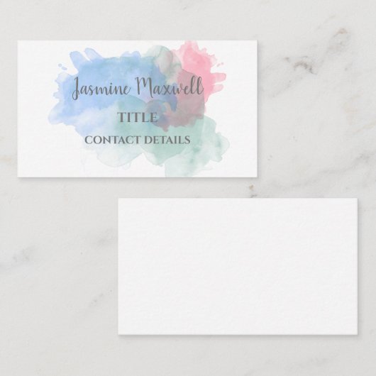 Carte De Visite Aquarelle Abstraite Splash Modern (Devant / Derrière)