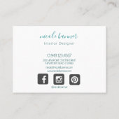 Carte De Visite Aquarelle Abstraite Turquoise Or (Dos)