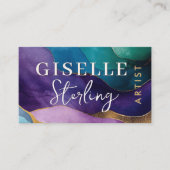Carte De Visite Aquarelle Abstraite violet or Wavy (Devant)