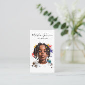 Carte De Visite Aquarelle Afro American Braids Braiding QR Code (Debout devant)