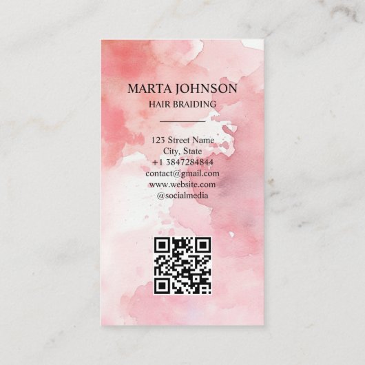 Carte De Visite Aquarelle Afro American Braids Braiding QR Code (Dos)