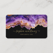 Carte De Visite Aquarelle Agate Violet paillettes d'or & Code QR (Devant)