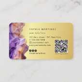 Carte De Visite Aquarelle Agate Violet paillettes d'or & Code QR (Dos)