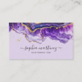 Carte De Visite Aquarelle Agate Violet paillettes d'or & Code QR (Devant)