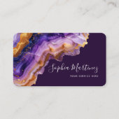 Carte De Visite Aquarelle Agate Violet paillettes d'or & Code QR (Devant)