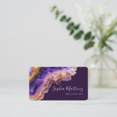 Carte De Visite Aquarelle Agate Violet paillettes d'or & Code QR (Debout devant)