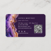 Carte De Visite Aquarelle Agate Violet paillettes d'or & Code QR (Dos)