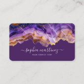 Carte De Visite Aquarelle Agate Violet paillettes d'or & Code QR (Devant)