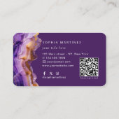 Carte De Visite Aquarelle Agate Violet paillettes d'or & Code QR (Dos)