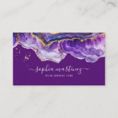 Carte De Visite Aquarelle Agate Violet paillettes d'or et code QR (Devant)