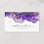 Carte De Visite Aquarelle Agate Violet paillettes d'or et QR Code (Devant)