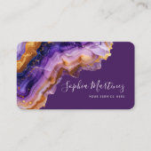 Carte De Visite Aquarelle Agate violette paillettes d'or & Code QR (Devant)