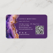 Carte De Visite Aquarelle Agate violette paillettes d'or & Code QR (Dos)