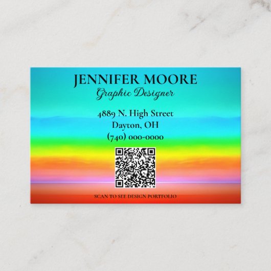 Carte De Visite Aquarelle arc-en-ciel avec code QR (Devant)