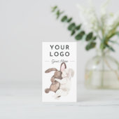 Carte De Visite Aquarelle Bébé et lapin QR Code vertical (Debout devant)