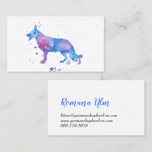 Carte De Visite Aquarelle Berger bleu Chien moderne Illustration (Devant / Derrière)
