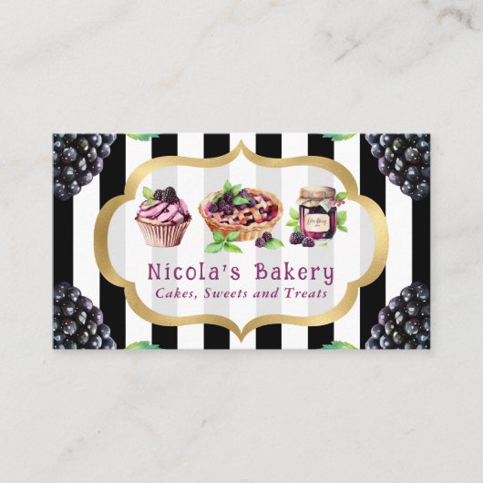 Carte De Visite Aquarelle Blackberry Cakes and Jam Bakery (Devant)