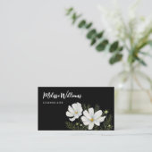Carte De Visite Aquarelle Blanc Cosmos Fleurs Peinture Botanique (Debout devant)