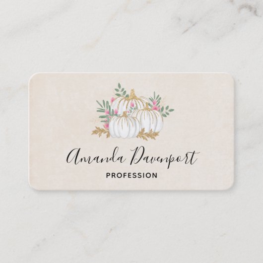 Carte De Visite Aquarelle blanche et Citrouille or (Devant)