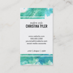 Carte De Visite Aquarelle   Bleu