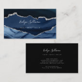 Carte De Visite aquarelle bleu agate argent veines (Devant / Derrière)