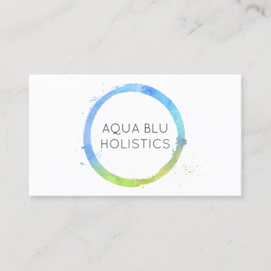 Carte De Visite Aquarelle bleu Aqua Logo Cercle Peint (Devant)