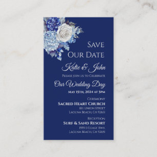 Carte De Visite Aquarelle Bleu Bouquet-Mariage Enregistrer la date