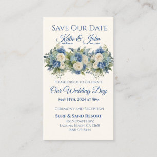 Carte De Visite Aquarelle Bleu Bouquet-Mariage Enregistrer la date