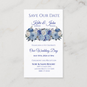Carte De Visite Aquarelle Bleu Bouquet-Mariage Enregistrer la date