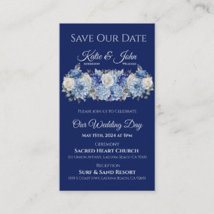 Carte De Visite Aquarelle Bleu Bouquet-Mariage Enregistrer la date