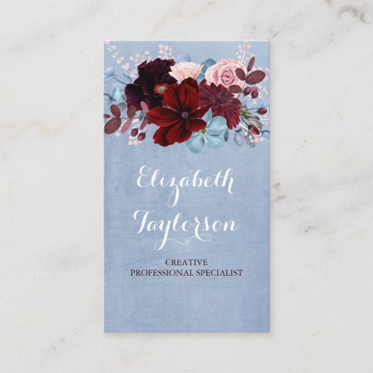 Carte De Visite Aquarelle bleu Bourgogne et bleu poussiéreux (Devant)