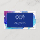 Carte De Visite Aquarelle bleu brillant, violet Feuilles Abstraits (Dos)
